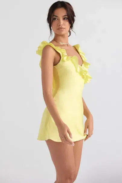 House of CB Tink Buttercup Satin Ruffle Mini Yellow Size 8 for rent on The Volte - main image