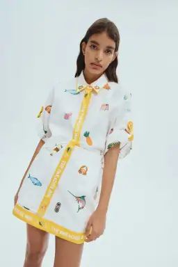 Alemais Blue Marlin Embroidered Shirt and Skirt Set Cream Multi Size 14 for rent on The Volte - image 2