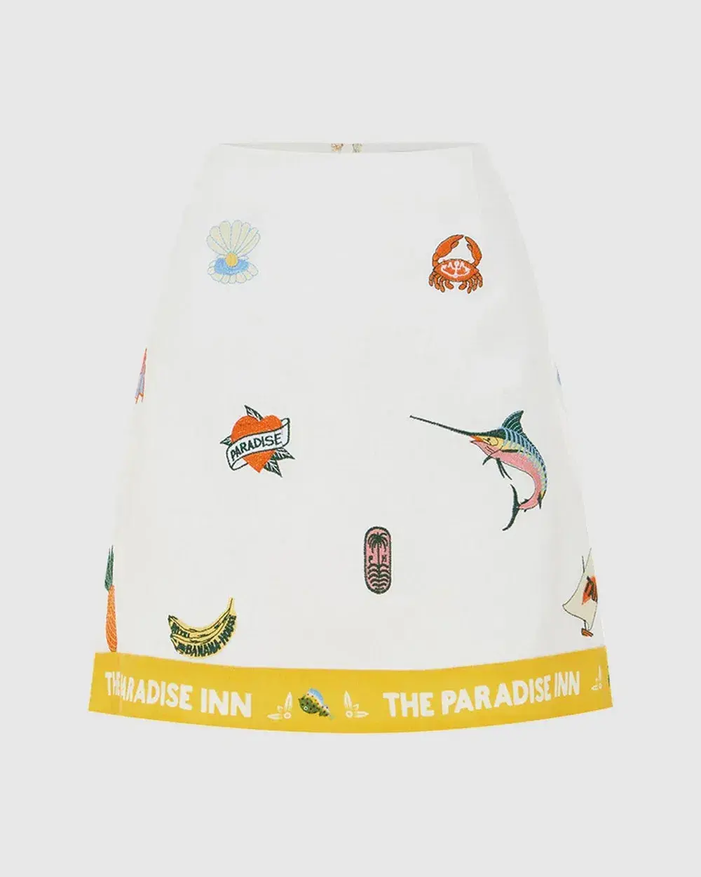 Alemais Blue Marlin Embroidered Shirt and Skirt Set Cream Multi Size 14 for rent on The Volte - main image