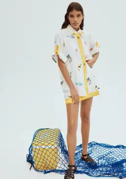 Alemais Blue Marlin Embroidered Shirt and Skirt Set Cream Multi Size 14 for rent on The Volte - image 4