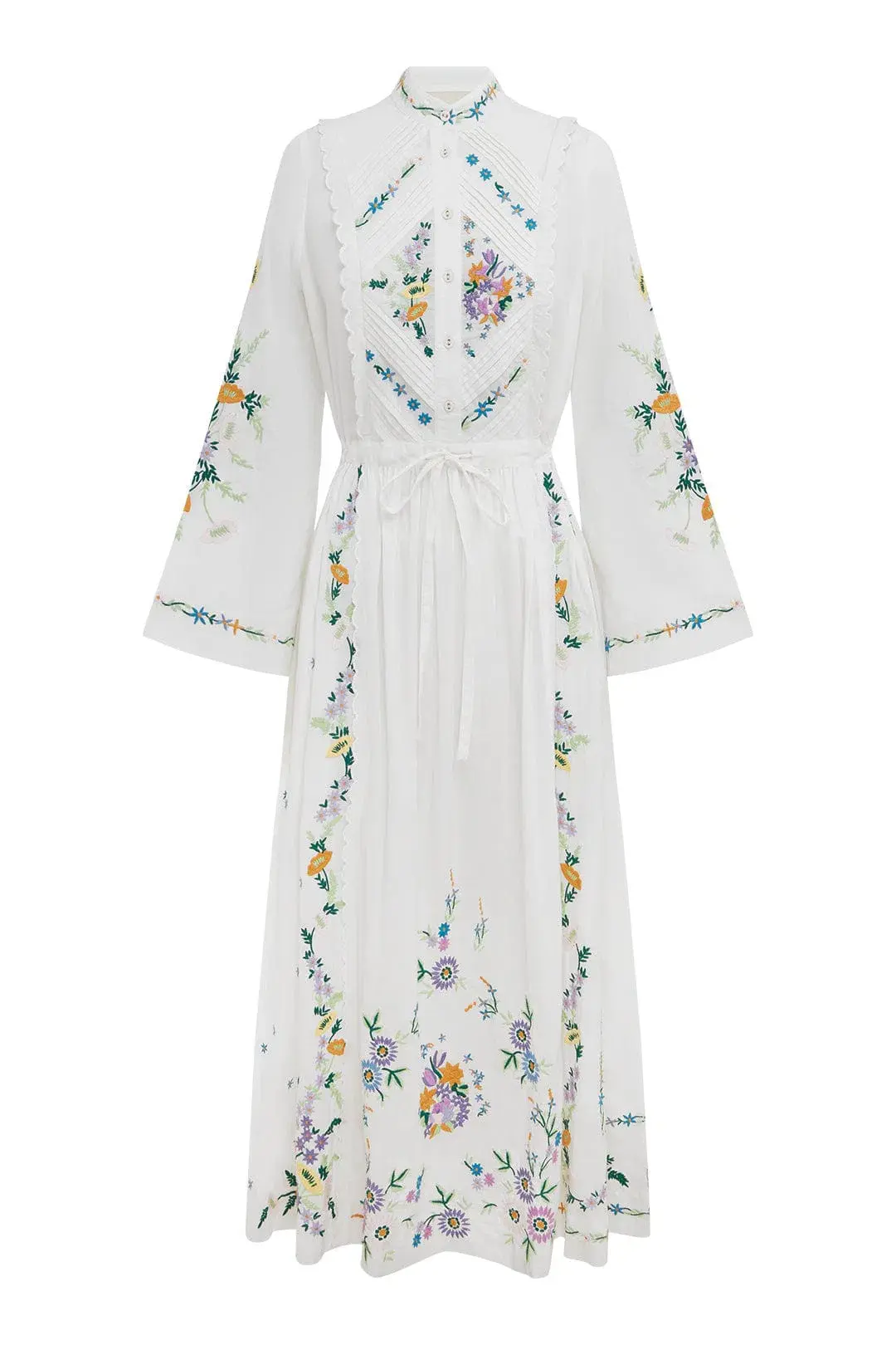 Alemais Willa Embroidered Midi Shirt Dress White Floral Size 16 for rent on The Volte - main image