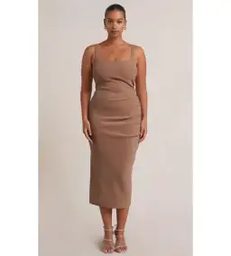 Bec & Bridge Karina Tuck Midi Dress Milk Chocolate Size 10