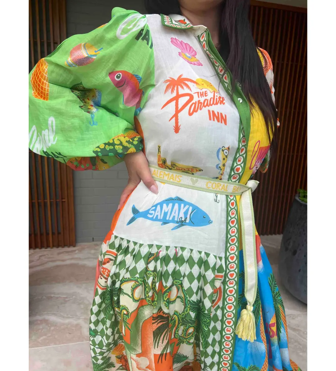 Alemais Paradiso Midi Shirtdress Multi Print Size 16 for rent on The Volte - main image