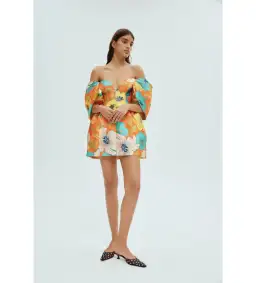 Alemais Piato Sculpt Mini Dress Marigold Multi Floral Size 14