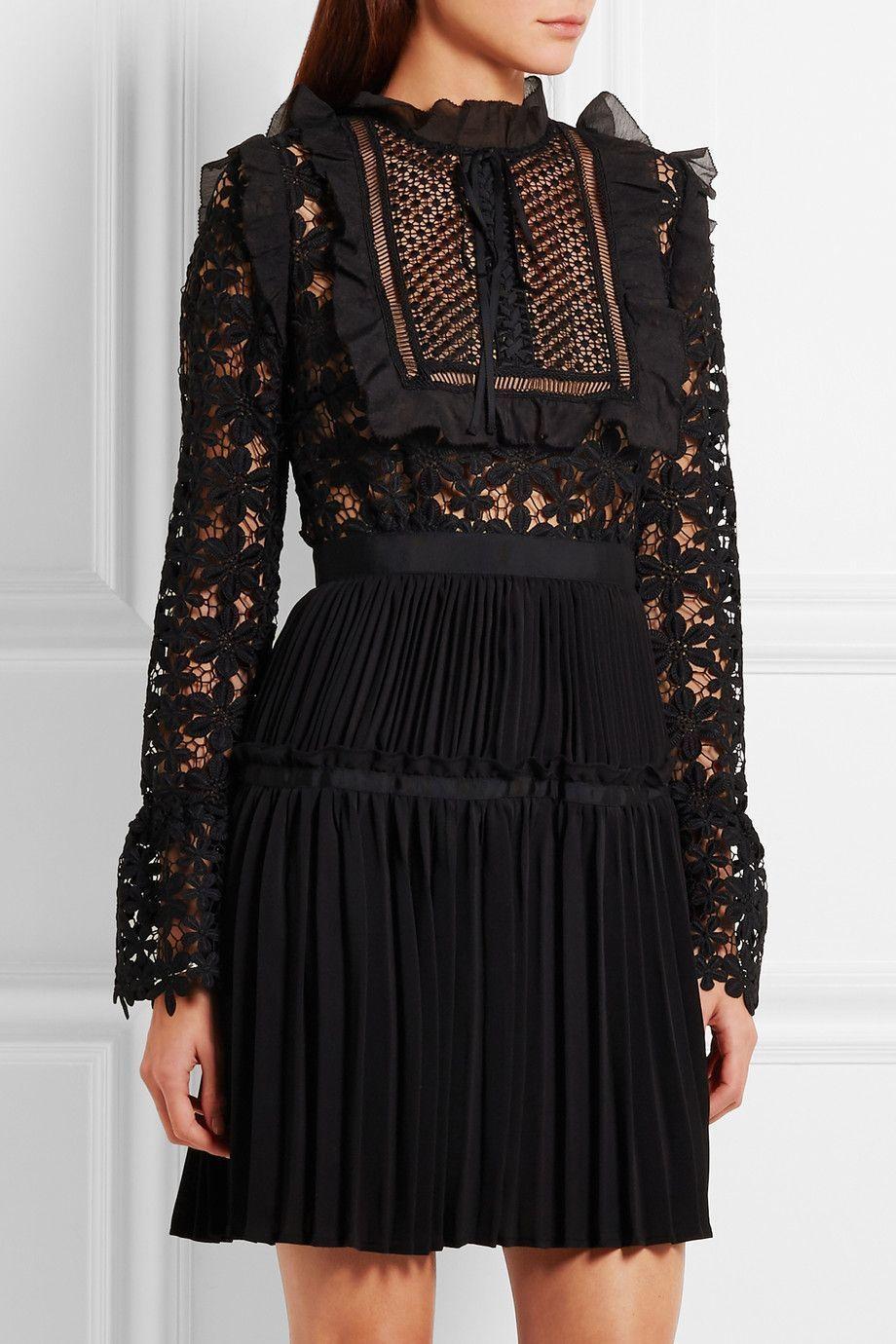Self Portait Adeline Lace Mini Dress Black Size 4 for rent on The Volte - main image