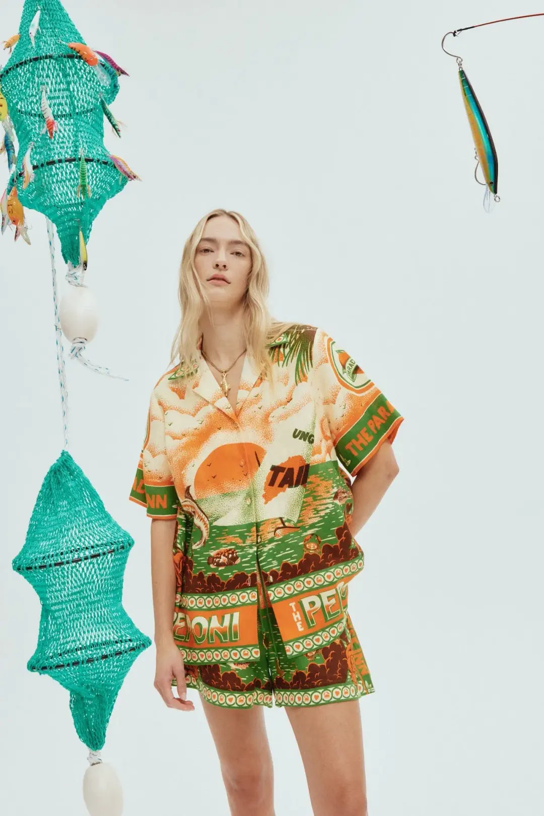 Alemais Bungalow Oversized Linen Shirt and Short Set Multi Print Size 16 for rent on The Volte - main image