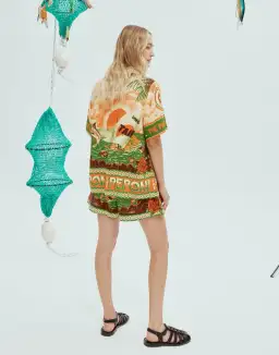 Alemais Bungalow Oversized Linen Shirt and Short Set Multi Print Size 16 for rent on The Volte - image 3