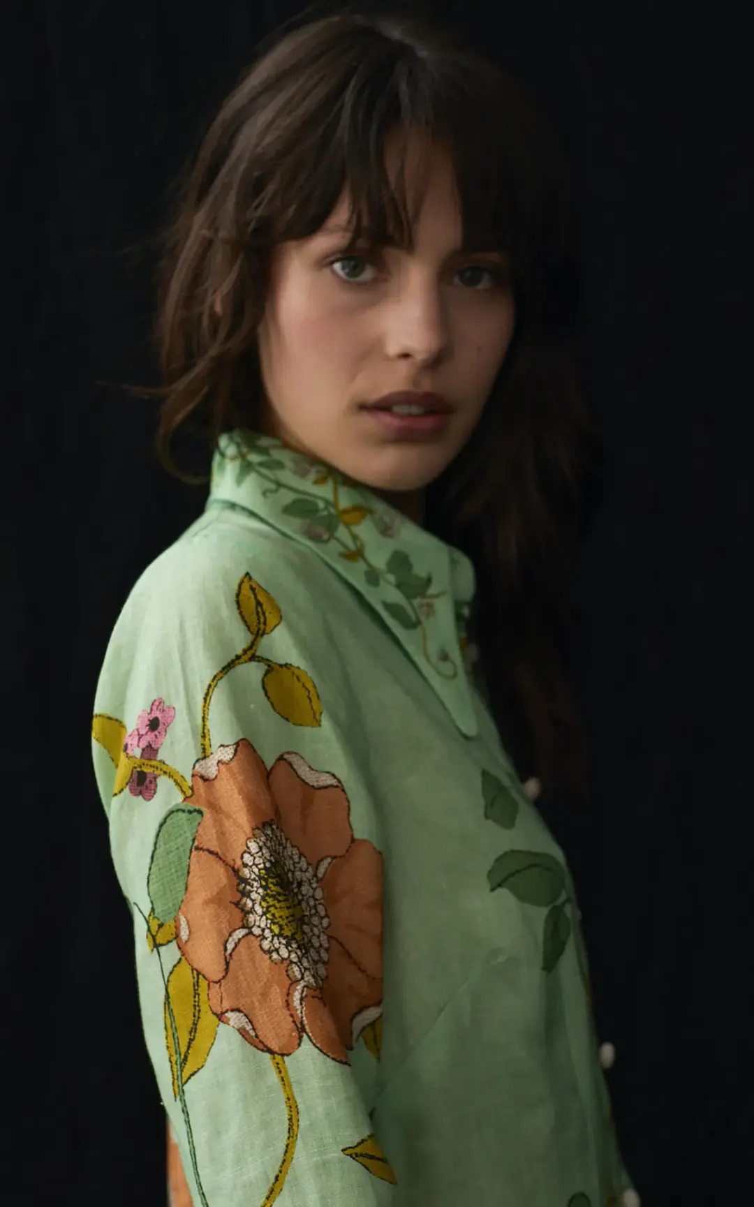 Alemais Olivia Floral Linen Maxi Shirt Dress Green Size 16 for rent on The Volte - main image