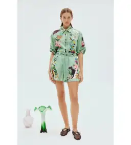 Alemais Meagan Linen Shirt and Short Set Green Size 16 for rent on The Volte - image 1