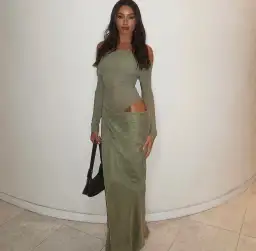 Benni Yasmin Off Shoulder Maxi Dress in Pistachio Size 8