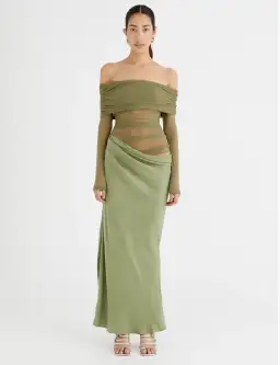Benni Yasmin Off Shoulder Maxi Dress Pistachio Green Size 10 for rent on The Volte - image 1