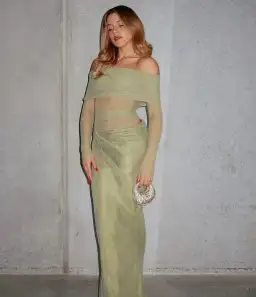 Benni Yasmin Off Shoulder Maxi Dress Pistachio Green Size 10 for rent on The Volte - image 6