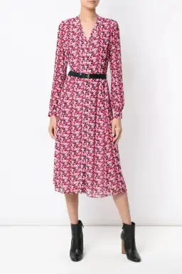 Michael Kors Red Floral Print Midi Shirt Dress AU 4