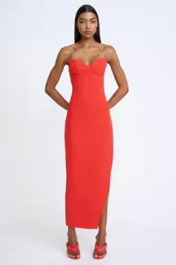 By Johnny Sahana Shell Shape Strapless Midi Dress Red Size 6 for rent on The Volte - image 2