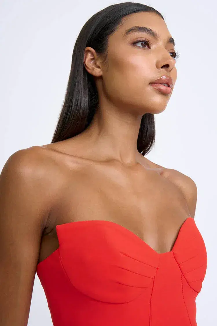 By Johnny Sahana Shell Shape Strapless Midi Dress Red Size 6 for rent on The Volte - main image