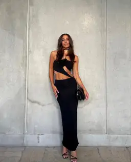 Magda Butrym Floral Asymmetrical Cut Out Black Gown Size 36 / AU 8 for rent on The Volte - image 1