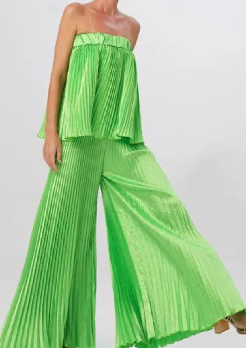 L'idee Bisous Pleated Top & Pants Set in Neon Lime Size 10 - Image 4