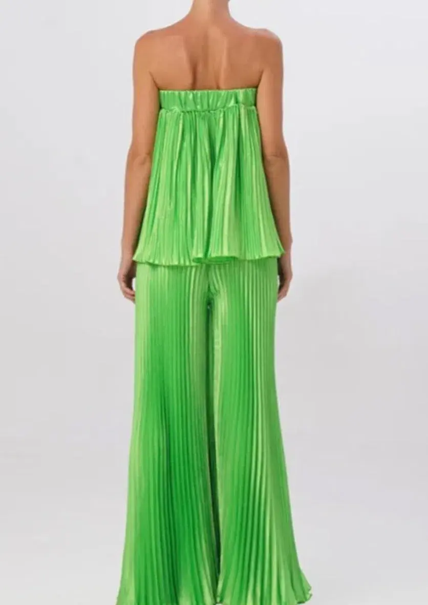 L'idee Bisous Pleated Top & Pants Set in Neon Lime Size 10 - Image 5