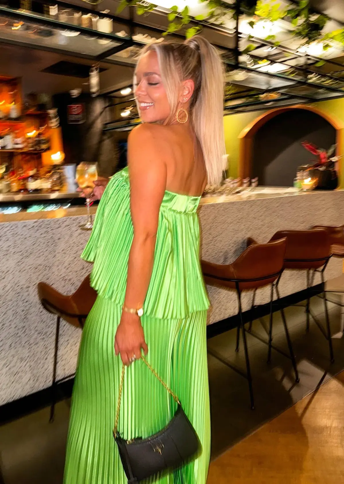 L'idee Bisous Pleated Top & Pants Set in Neon Lime Size 10 - Image 3