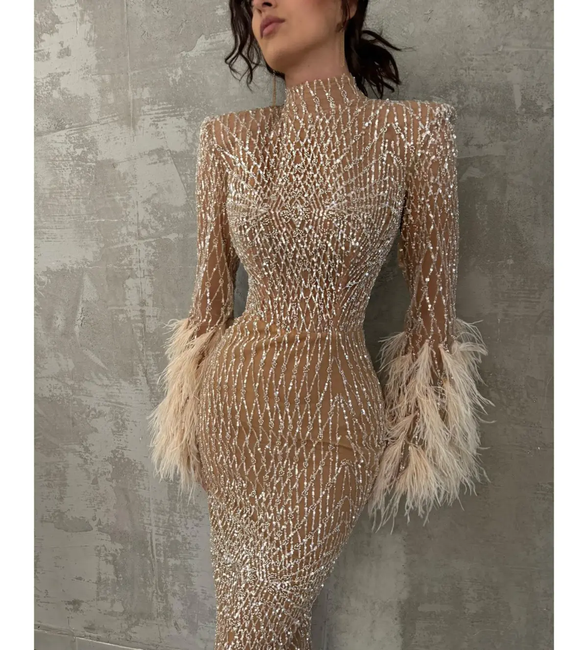 Vildane Kamerolli Elegant Feather Golden Maxi Dress Size AU 8 - Image 2
