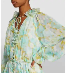 Zimmermann High Tide Flutter Embellished Floral-Print Silk-Crepon Playsuit Green Size 1/AU 8 for rent on The Volte - image 2