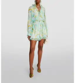 Zimmermann High Tide Flutter Embellished Floral-Print Silk-Crepon Playsuit Green Size 1/AU 8 for rent on The Volte - image 1