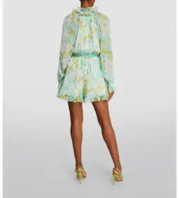 Zimmermann High Tide Flutter Embellished Floral-Print Silk-Crepon Playsuit Green Size 1/AU 8 for rent on The Volte - image 3