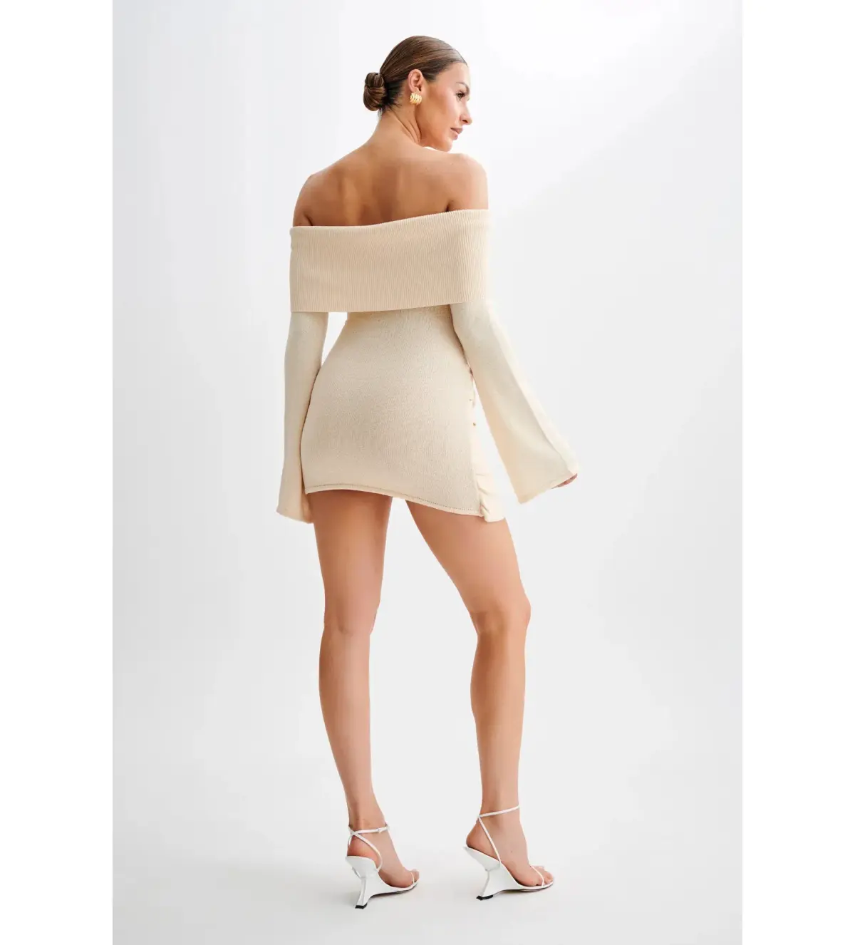 MESHKI Camryn Off Shoulder Tie Knit Mini Dress in Cream Marle Size XS/AU 6 - Image 5