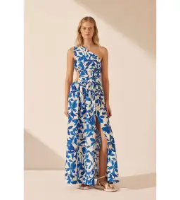Shona Joy Bleue Asymmetrical Cut Out Maxi Dress Size AU 10