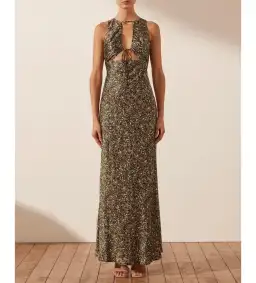 Shona Joy Avriel Cut Out Front Maxi Dress Multi Floral Size AU 8