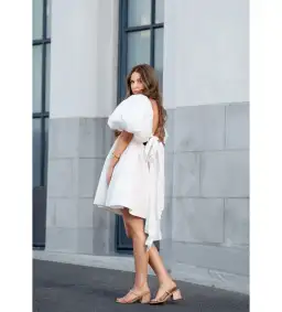 Aje Casabianca Puff Sleeve Mini Dress Ivory Size AU 6 for rent on The Volte - image 3