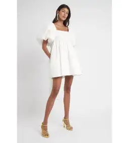 Aje Casabianca Puff Sleeve Mini Dress Ivory Size AU 6 for rent on The Volte - image 2
