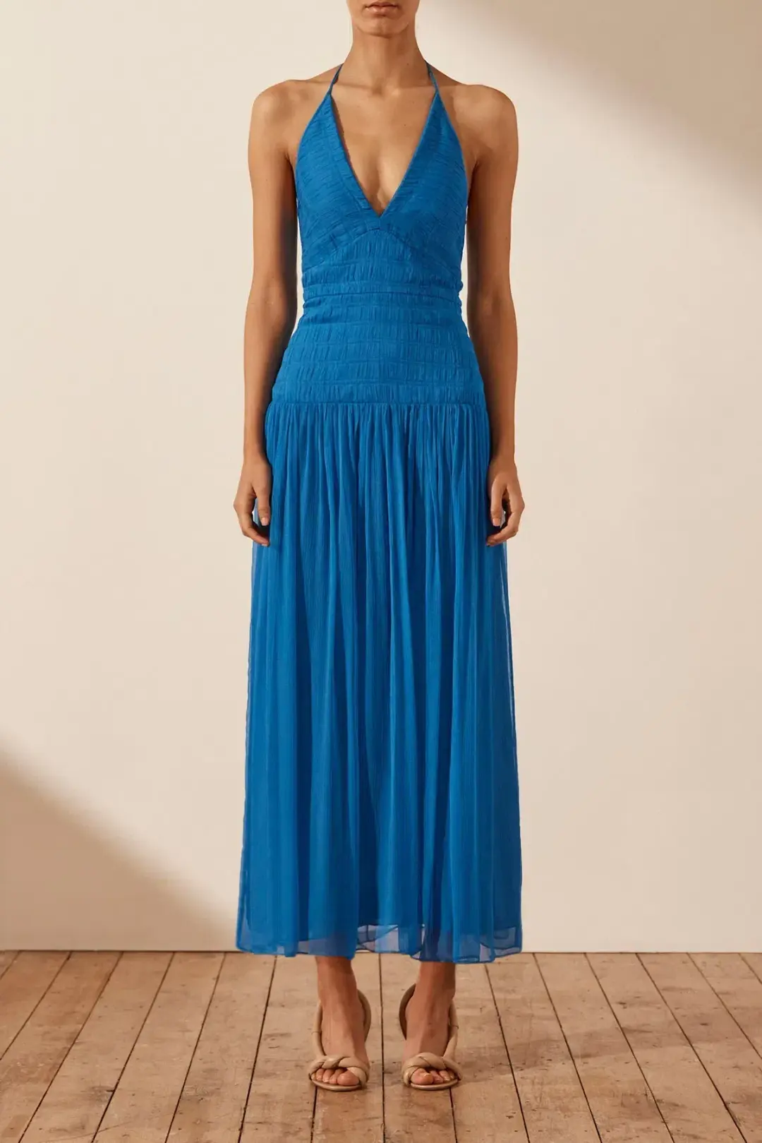 Shona Joy Leilani Halter Tie Midi Dress in Pacific Dress Blue Size 14 for rent on The Volte - main image
