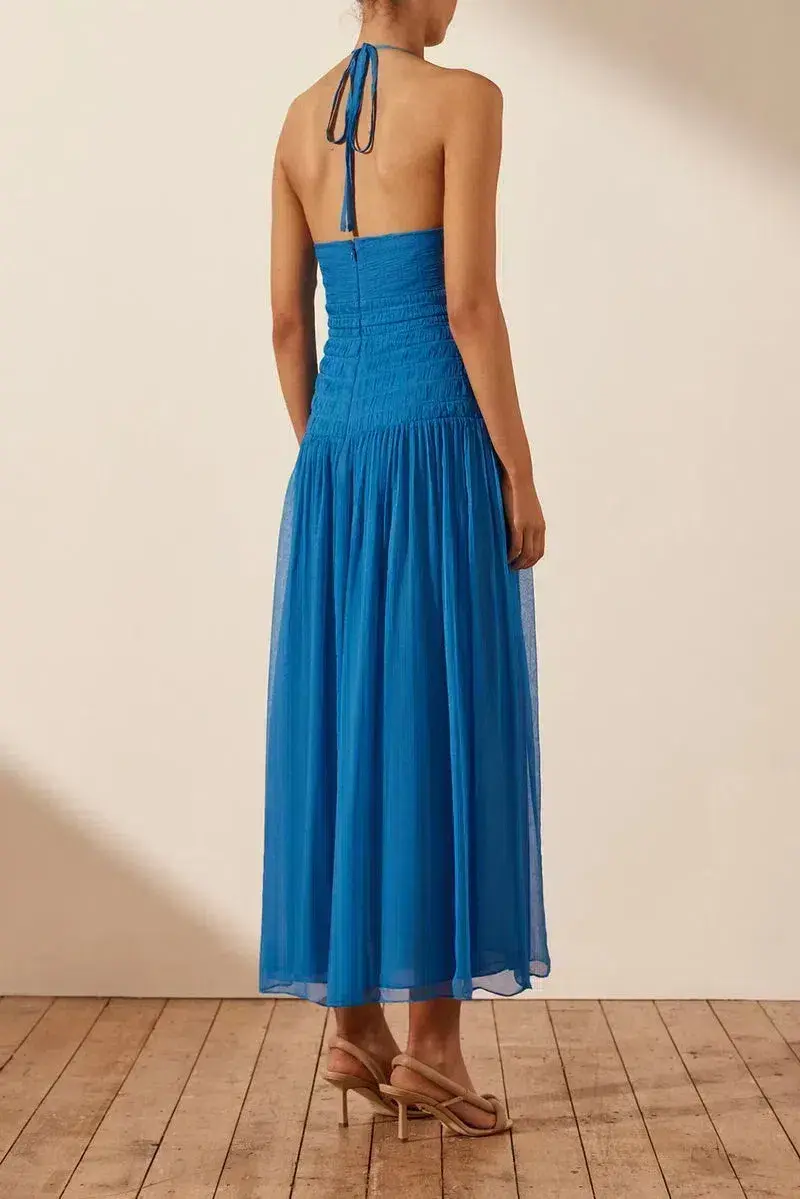 Shona Joy Leilani Halter Tie Midi Dress in Pacific Dress Blue Size 12 - Image 2