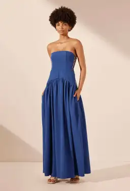 Shona Joy Vento Lace Up Strapless Maxi Dress in Cobalt Blue Size 10 for rent on The Volte - image 1