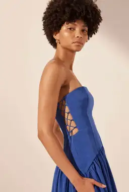 Shona Joy Vento Lace Up Strapless Maxi Dress in Cobalt Blue Size 10 for rent on The Volte - image 2