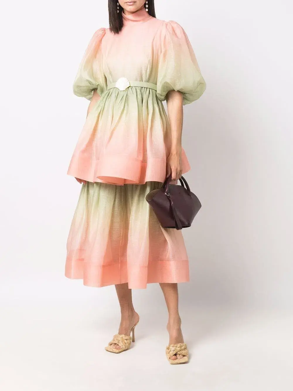 Zimmermann Postcard Puff Sleeve Midi Dress Ombre Watermelon Size 3 / AU 14 for rent on The Volte - main image