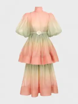Zimmermann Postcard Puff Sleeve Midi Dress Ombre Watermelon Size 3 / AU 14 for rent on The Volte - image 5