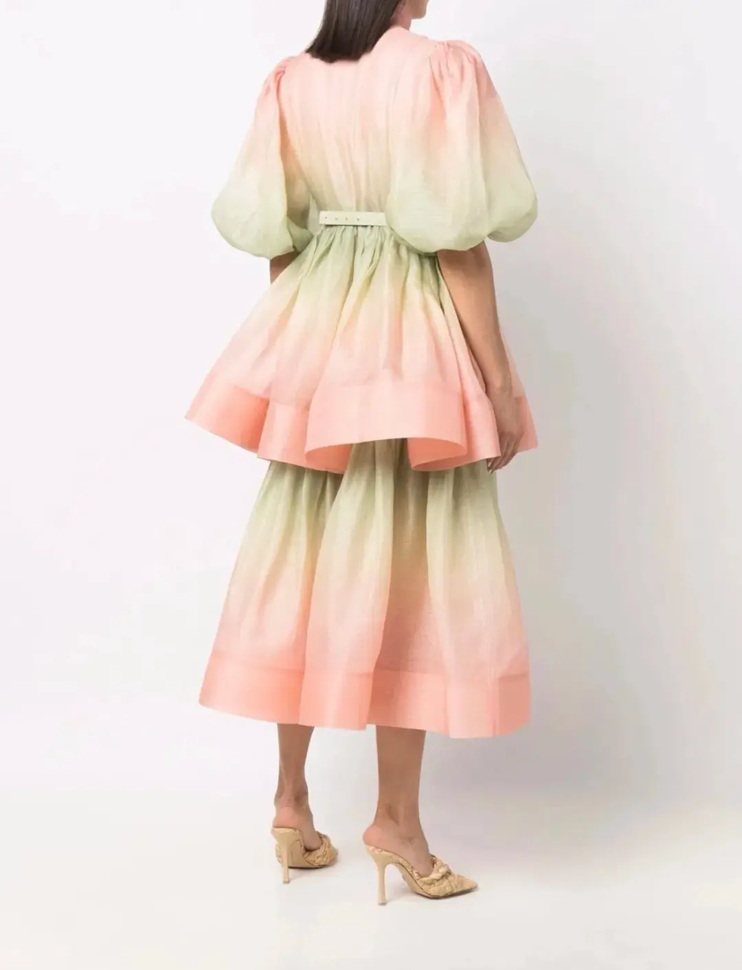 Zimmermann Postcard Puff Sleeve Midi Dress Ombre Watermelon Size 3 / AU 14 for rent on The Volte - main image