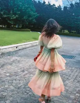 Zimmermann Postcard Puff Sleeve Midi Dress Ombre Watermelon Size 3 / AU 14 for rent on The Volte - image 4