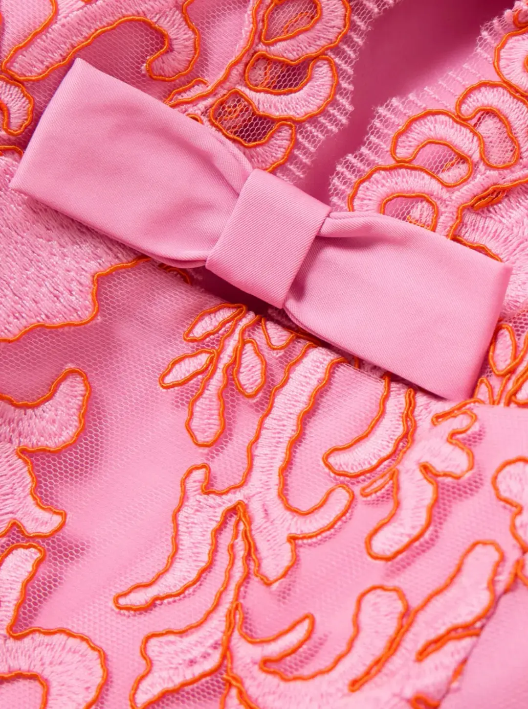 Rebecca Vallance Maribella Bow Detailed Embroidered Tulle Mini Dress Pink Size 10 for rent on The Volte - main image