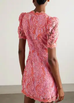 Rebecca Vallance Maribella Bow Detailed Embroidered Tulle Mini Dress Pink Size 10 for rent on The Volte - image 2