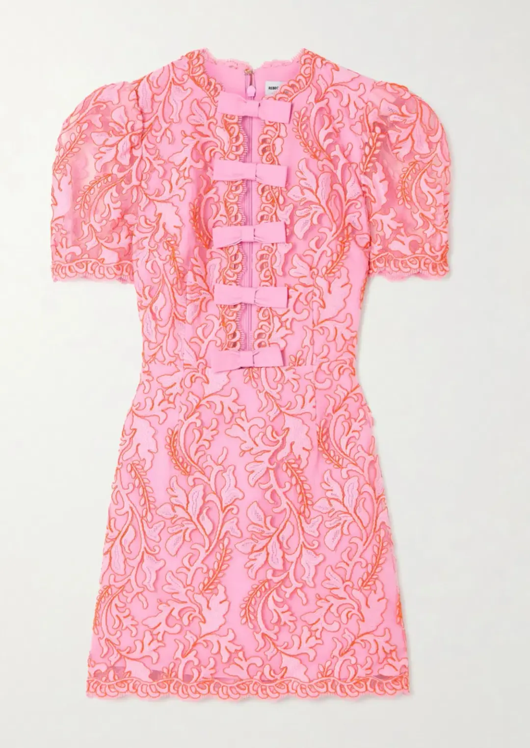 Rebecca Vallance Maribella Bow Detailed Embroidered Tulle Mini Dress Pink Size 10 for rent on The Volte - main image