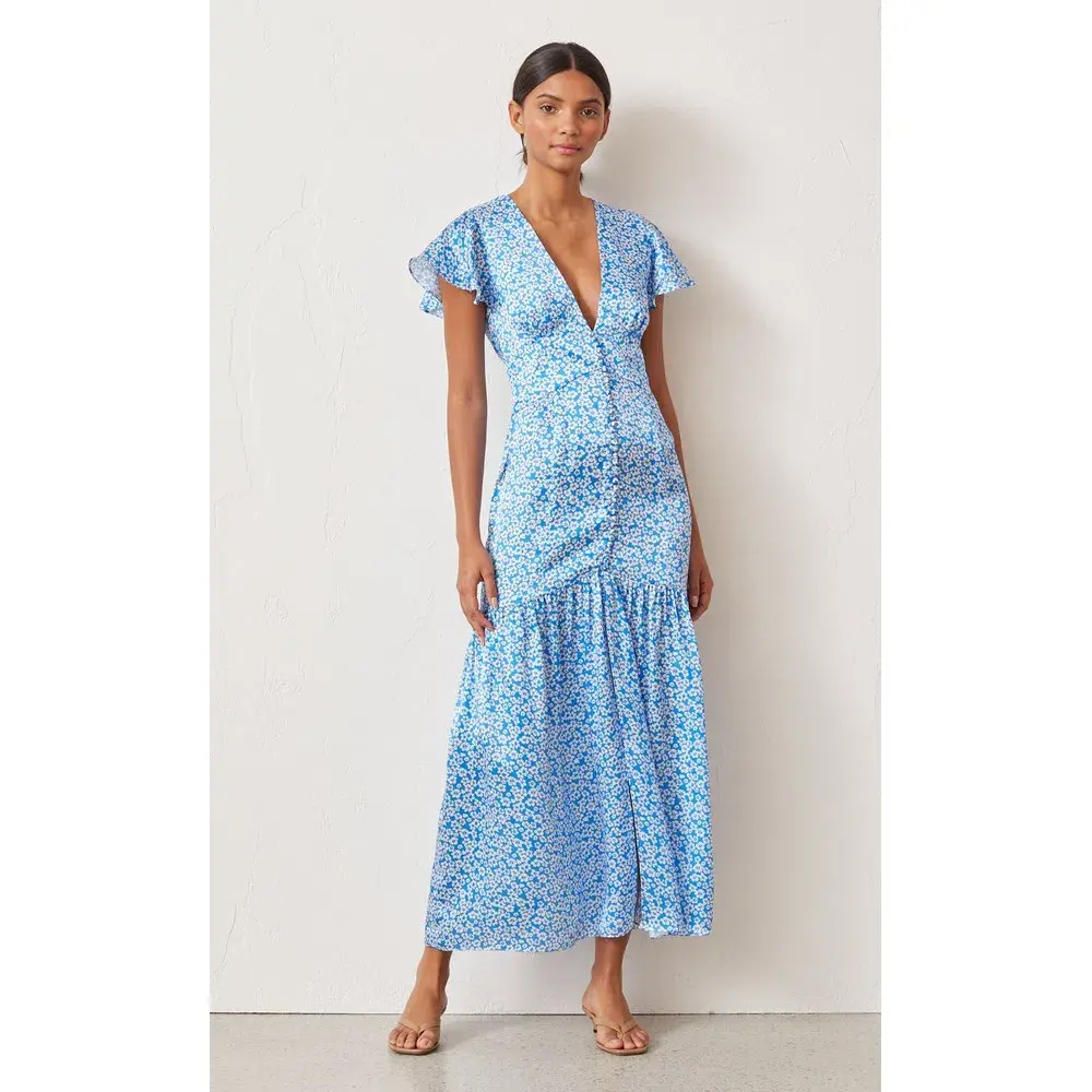 Bec & Bridge Alizee Midi Dress Blue Floral Size 12 for rent on The Volte - main image