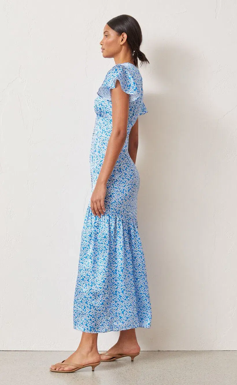 Bec & Bridge Alizee Midi Dress Blue Floral Size 12 for rent on The Volte - main image