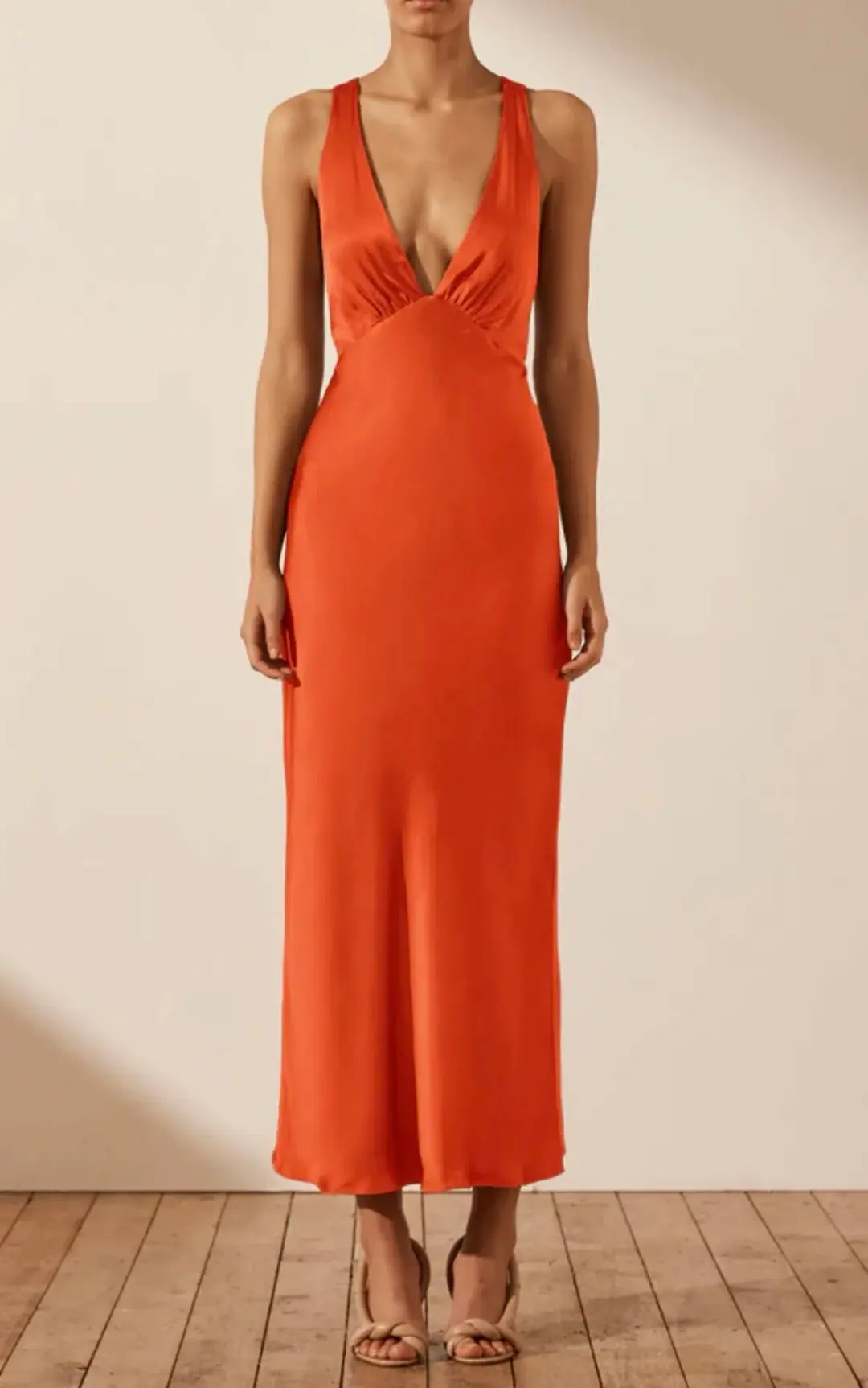 Shona Joy Milo Plunge Cross Back Midi Dress Hibiscus Size 10 for rent on The Volte - main image