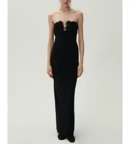 Magda Butrym Strapless Flower Appliqué Maxi Dress Black Size 6 for rent on The Volte - image 1