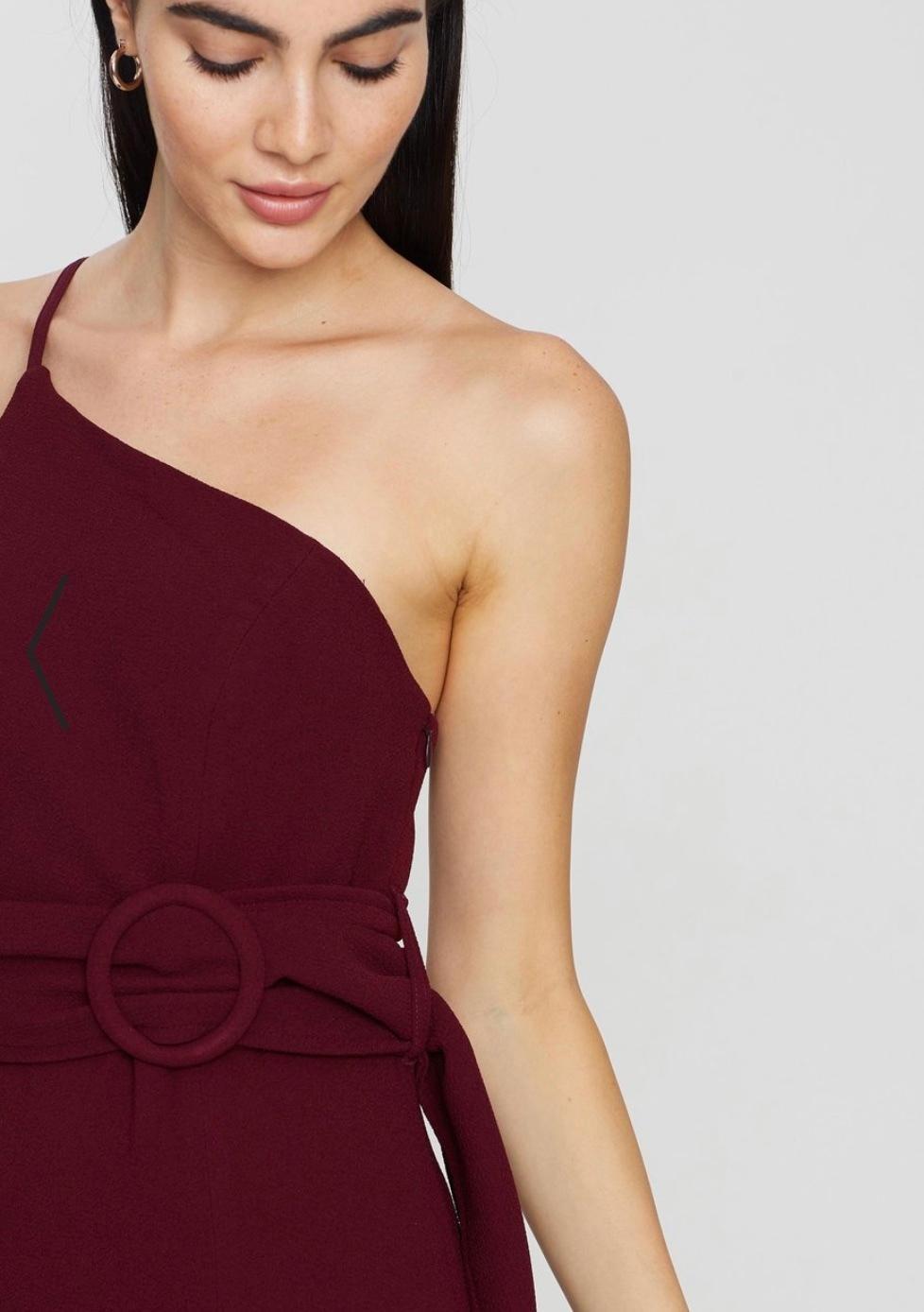 Shona Joy Andrea One-Shoulder Fitted Midi Dress Burgundy 6 for rent on The Volte - main image