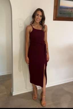 Shona Joy Andrea One-Shoulder Fitted Midi Dress Burgundy 6 for rent on The Volte - image 2