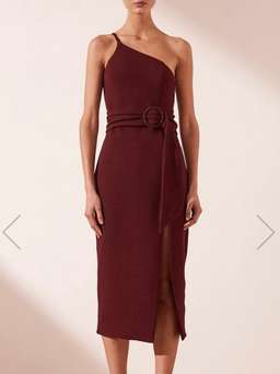 Shona Joy Andrea One-Shoulder Fitted Midi Dress Burgundy 6 for rent on The Volte - image 1